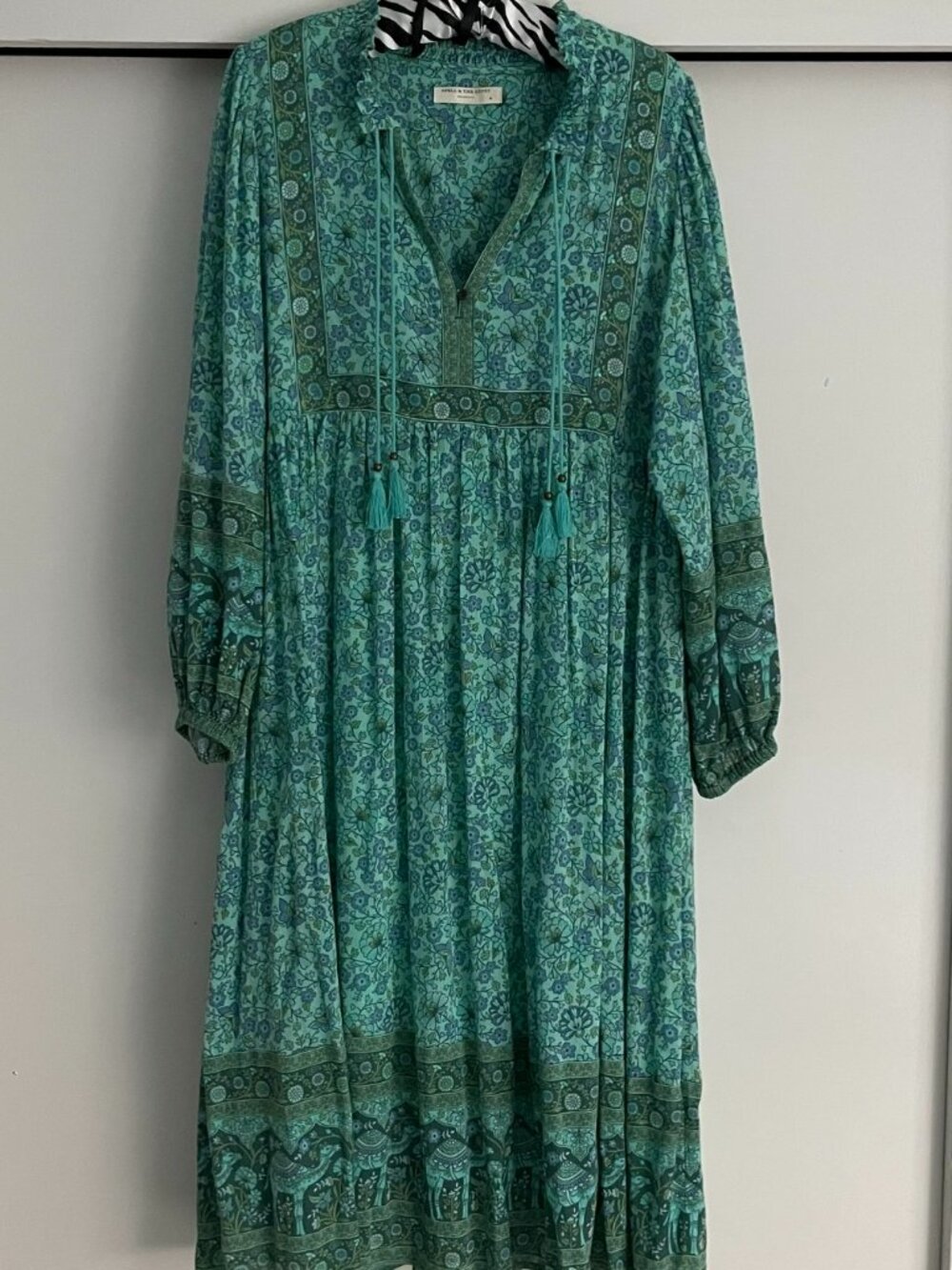 SPELL Dress Long Sleeve Blue Green Teal Size Medium Like New Hippie Boho $225